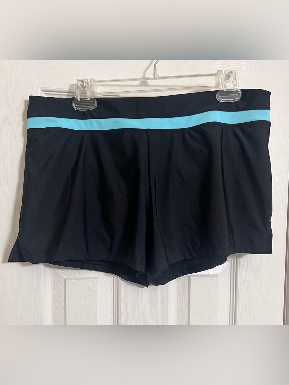 ZeroXposur Women's Black Swim Shorts Size L 14 Blue Stripe w/brief & side slits